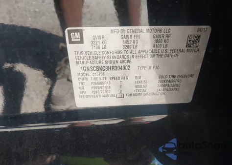 2017 Chevrolet Tahoe Lt из США, поврежденный, VIN 1GNSCBKC8HR304002